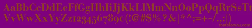 BauerBodoniBoldOldstyleFigures-Schriftart – Braune Schriften auf violettem Hintergrund