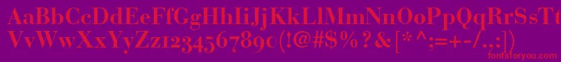 BauerBodoniBoldOldstyleFigures-Schriftart – Rote Schriften auf violettem Hintergrund