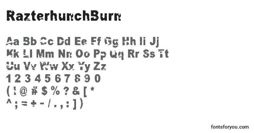 Czcionka RazterhunchBurn – alfabet, cyfry, specjalne znaki