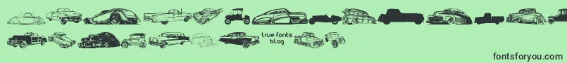 VintageAutoCarsTfb-Schriftart – Schwarze Schriften auf grünem Hintergrund