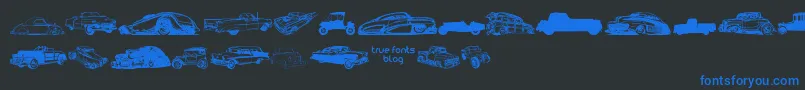 Fonte VintageAutoCarsTfb – fontes azuis em um fundo preto
