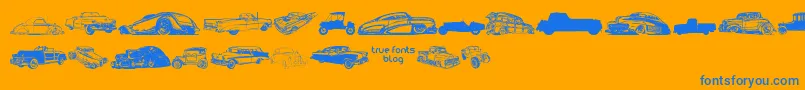 Czcionka VintageAutoCarsTfb – niebieskie czcionki na pomarańczowym tle