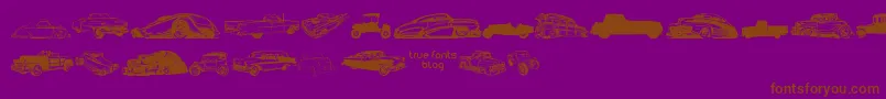 VintageAutoCarsTfb-Schriftart – Braune Schriften auf violettem Hintergrund