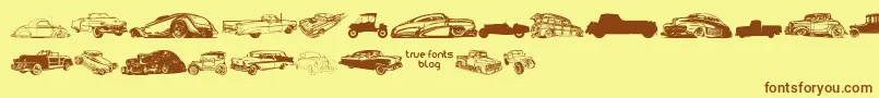 VintageAutoCarsTfb-fontti – ruskeat fontit keltaisella taustalla