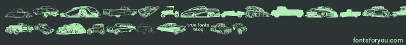 フォントVintageAutoCarsTfb – 黒い背景に緑の文字