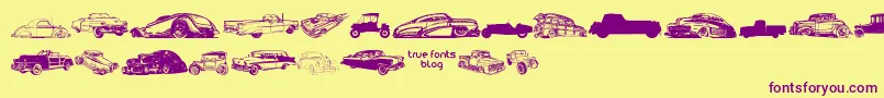 Fonte VintageAutoCarsTfb – fontes roxas em um fundo amarelo