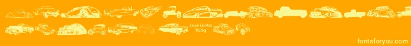 Шрифт VintageAutoCarsTfb – жёлтые шрифты на оранжевом фоне