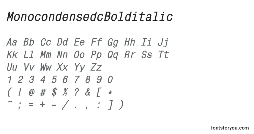 Schriftart MonocondensedcBolditalic (103218) – Alphabet, Zahlen, spezielle Symbole