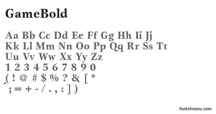 Czcionka GameBold – alfabet, cyfry, specjalne znaki