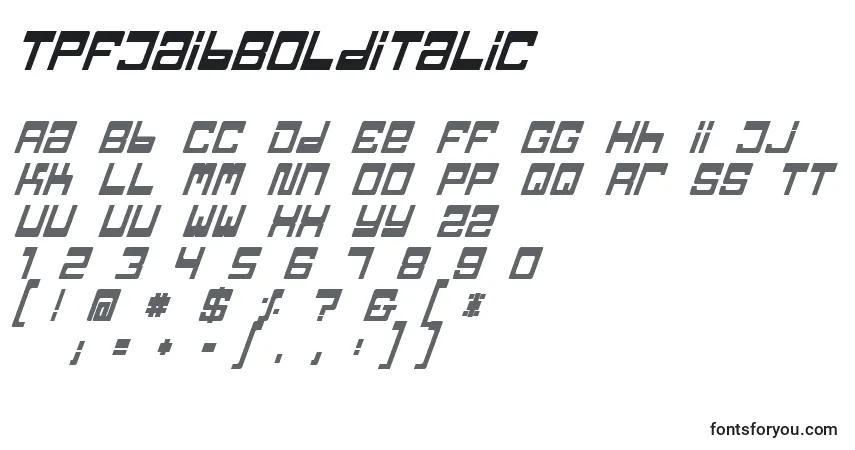 Schriftart TpfJaibBoldItalic – Alphabet, Zahlen, spezielle Symbole