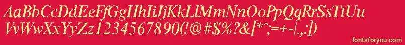 Fonte ThamesantiqueItalic – fontes amarelas em um fundo vermelho
