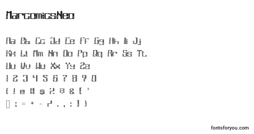 A fonte MarcomicsNeo – alfabeto, números, caracteres especiais