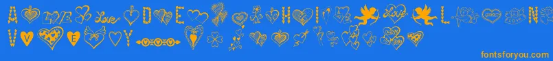 HappyValentinesDay-Schriftart – Orangefarbene Schriften auf blauem Hintergrund