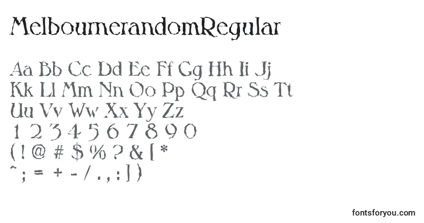 Czcionka MelbournerandomRegular – alfabet, cyfry, specjalne znaki