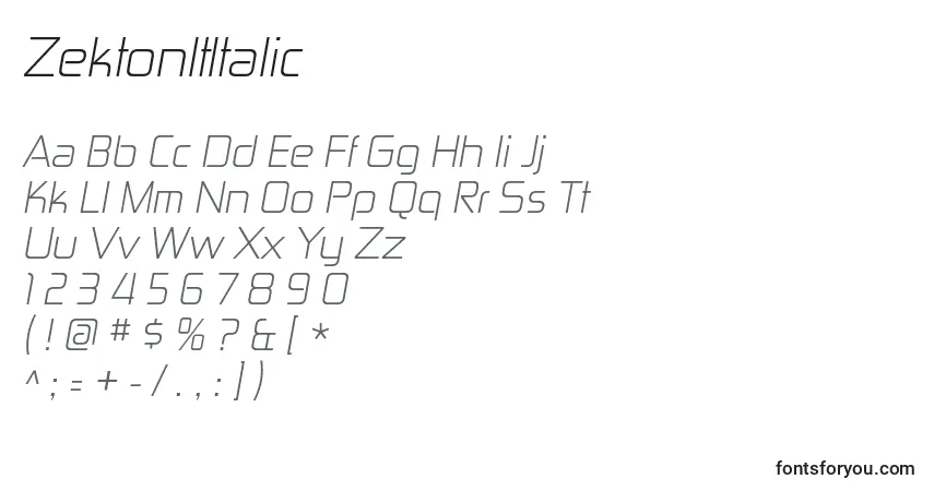 Fuente ZektonltItalic - alfabeto, números, caracteres especiales