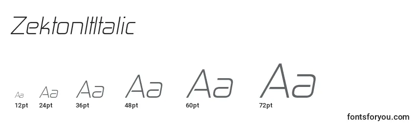 Размеры шрифта ZektonltItalic