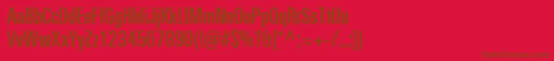 UniversNextProMediumCompressed-fontti – ruskeat fontit punaisella taustalla