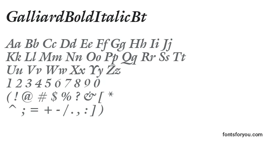 Czcionka GalliardBoldItalicBt – alfabet, cyfry, specjalne znaki