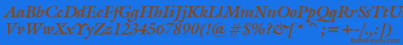 フォントGalliardBoldItalicBt – 茶色の文字が青い背景にあります。