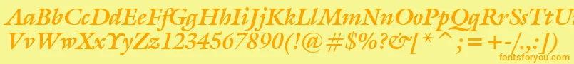 GalliardBoldItalicBt-Schriftart – Orangefarbene Schriften auf gelbem Hintergrund