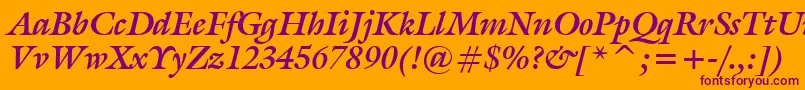 Weitere Informationen zur GalliardBoldItalicBt-Schriftart GalliardBoldItalicBt-Schriftart – Violette Schriften auf orangefarbenem Hintergrund