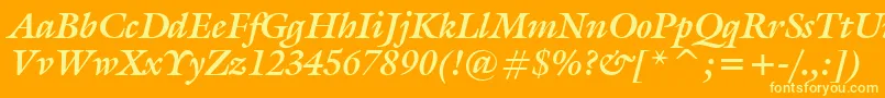 GalliardBoldItalicBt-Schriftart – Gelbe Schriften auf orangefarbenem Hintergrund