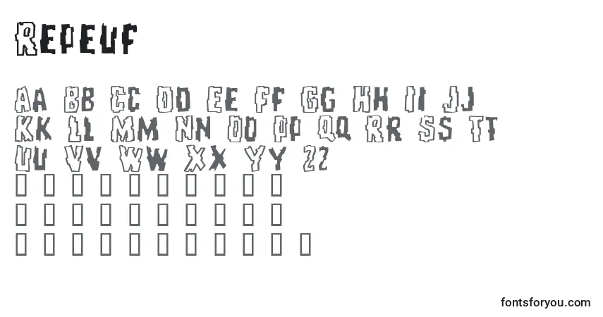 Czcionka Repeuf – alfabet, cyfry, specjalne znaki