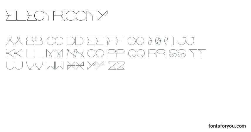 Schriftart ElectricCity (103254) – Alphabet, Zahlen, spezielle Symbole