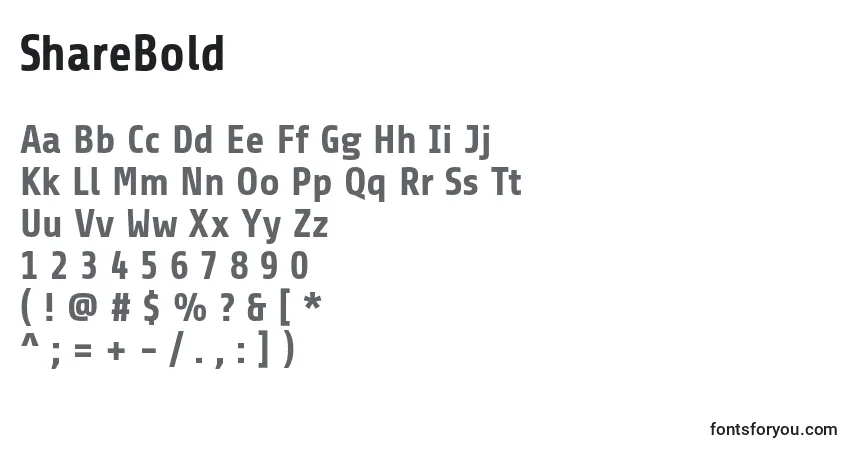 Шрифт ShareBold (103255) – алфавит, цифры, специальные символы