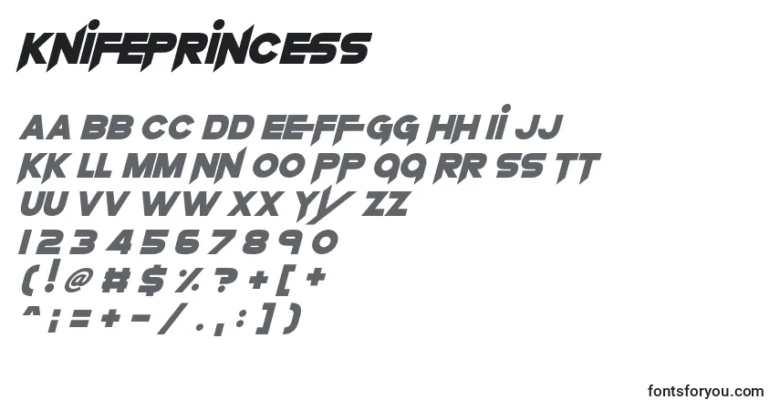 Fuente KnifePrincess (103257) - alfabeto, números, caracteres especiales