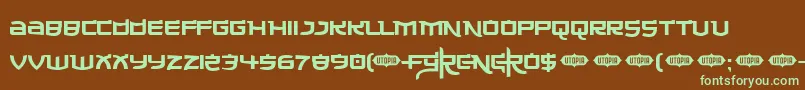 フォントMade ffy – 緑色の文字が茶色の背景にあります。