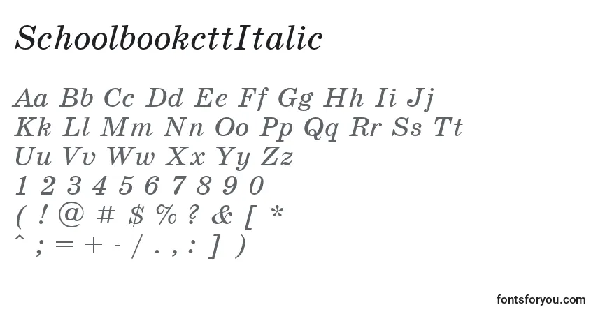 A fonte SchoolbookcttItalic – alfabeto, números, caracteres especiais