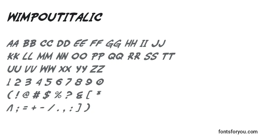 Schriftart WimpOutItalic – Alphabet, Zahlen, spezielle Symbole