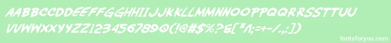 WimpOutItalic-Schriftart – Weiße Schriften auf grünem Hintergrund