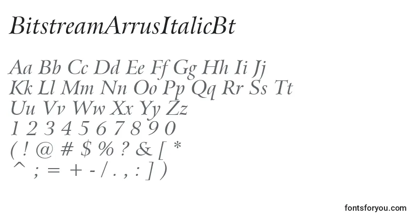 A fonte BitstreamArrusItalicBt – alfabeto, números, caracteres especiais