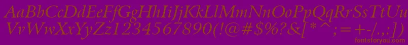 Fonte BitstreamArrusItalicBt – fontes marrons em um fundo roxo