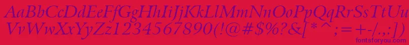 Fonte BitstreamArrusItalicBt – fontes roxas em um fundo vermelho