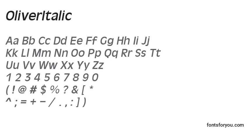 Шрифт OliverItalic – алфавит, цифры, специальные символы