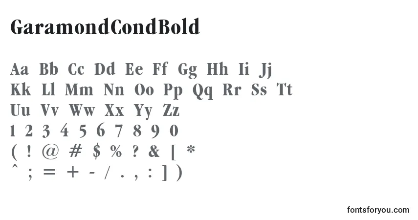 Czcionka GaramondCondBold – alfabet, cyfry, specjalne znaki
