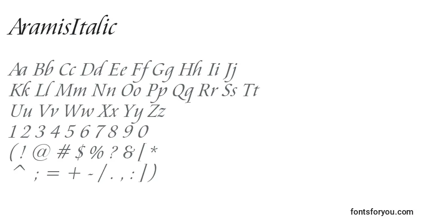 Schriftart AramisItalic – Alphabet, Zahlen, spezielle Symbole