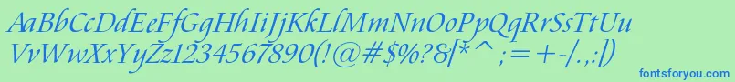 Czcionka AramisItalic – niebieskie czcionki na zielonym tle
