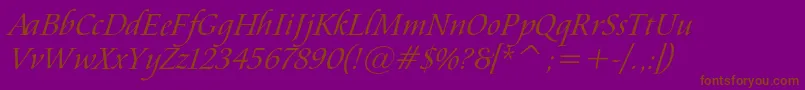 AramisItalic-Schriftart – Braune Schriften auf violettem Hintergrund