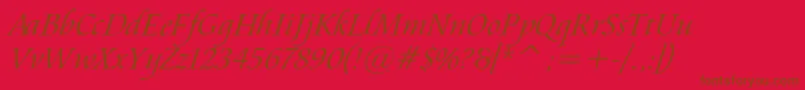 AramisItalic-Schriftart – Braune Schriften auf rotem Hintergrund