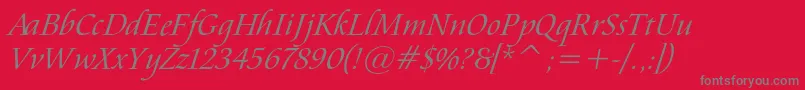 Fonte AramisItalic – fontes cinzas em um fundo vermelho