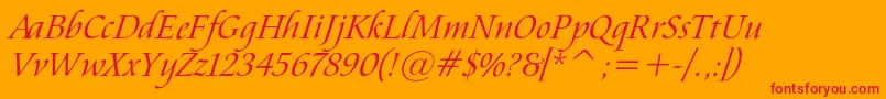 AramisItalic-Schriftart – Rote Schriften auf orangefarbenem Hintergrund