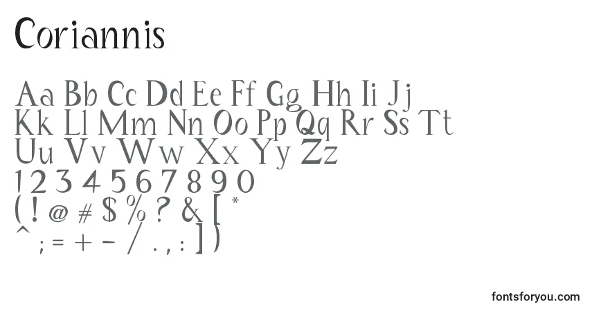 Coriannis-fontti – aakkoset, numerot, erikoismerkit
