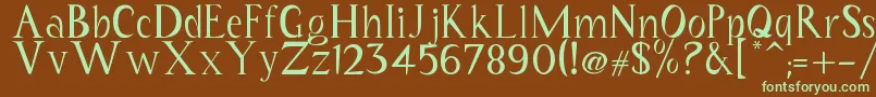 フォントCoriannis – 緑色の文字が茶色の背景にあります。
