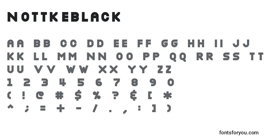 Czcionka Nottkeblack – alfabet, cyfry, specjalne znaki