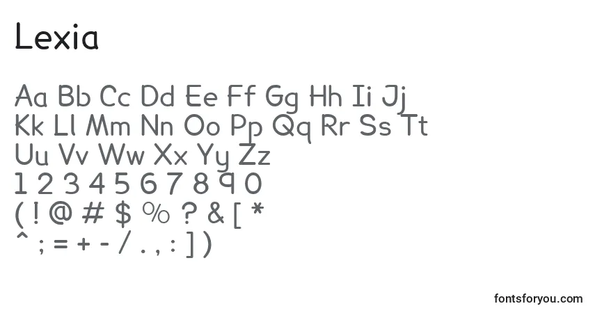 Schriftart Lexia – Alphabet, Zahlen, spezielle Symbole