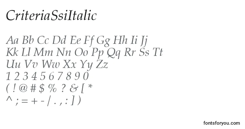 Czcionka CriteriaSsiItalic – alfabet, cyfry, specjalne znaki